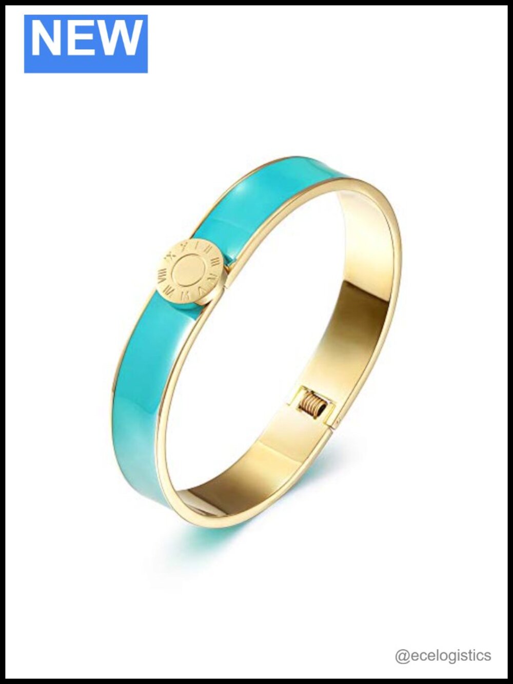 Enamel Cuff Bracelet 316L Stainless Steel Gold Plated Wide Band
